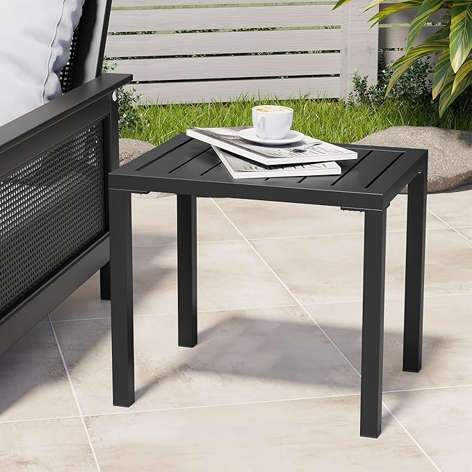 Crestlive Products Outdoor Side Table,Aluminum Rectangular Side/End Table, Small Patio Coffee Bistro Table for Outdoor Indoor (Black)