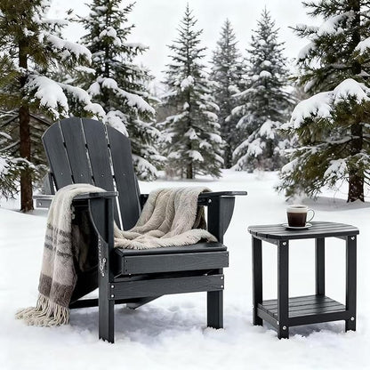 Folding Outdoor Adirondack Chairs Set of 1 with HDPE Side Tables-Plastic Weather Resistant Patio Chairs with Small Outdoor Side Tables 2 Storage for Patio,Fire Pit, Garden and Backyard