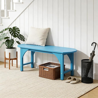 2-Person Backless Bench Indoor & Outdoor Patio Furniture, HIPS Wood Grain Weatherproof Outdoor Bench, No Rot or Fade, Fits Backyard, Porch, Entryway, Living Room, Study & Balcony (Blue)