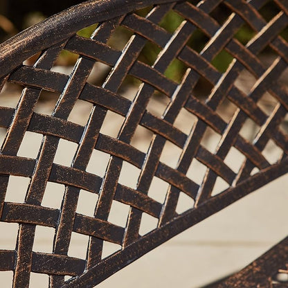 BELLEZE Patio Outdoor Garden Bench, 40 inch Cast Aluminum Loveseat Chairs with Armrests for Park, Yard, Porch, Lawn, Balcony, Backyard, Antique Seat Furniture, Bronze