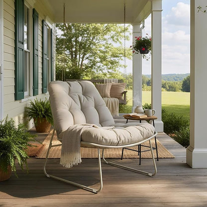Grand patio Outdoor Chair with Cushion, Modern Metal Outdoor Lounge Chair for Patio Porch Deck Garden, Weather Resistant and Easy to Maintain, Beige