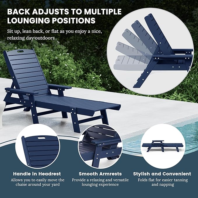 WO WESTIN OUTDOOR HDPE Laguna Poly Reclining Chaise Lounge, Navy Blue