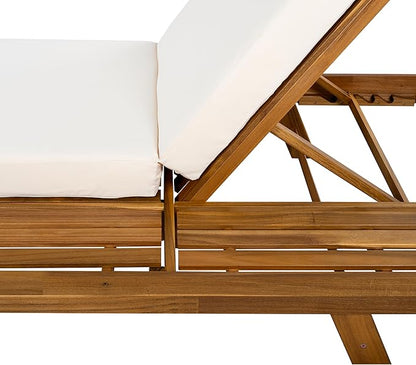 Christopher Knight Home Hamill Acacia Wood Chaise Lounge Chair Outdoor Set of 4, Adjustable Backrest Sun Lounger Recliner, Patio Outdoor Chaise Lounge with 4" Thick Water-Resistant Cushion,Teak+Cream