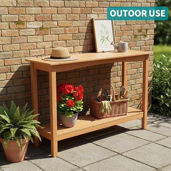 Outdoor Console Table, All-Weather Patio Console Table, 2-Tier OutsidePlant Stand Table, Low Maintenance - Photo 7