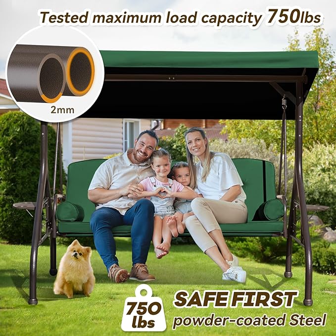 3 in 1 Patio Swing with Adjustable Canopy for Adults, 3 Seat Outdoor Swing with Thickened Cushions - Photo 3