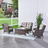 HUMMUH 4 Piece Patio Conversation Furniture Set PE Wicker Rattan Outdoor Loveseat Sofa, Patio Chairs - Photo 9
