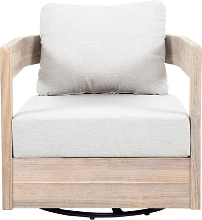 Christopher Knight Home Telluride Outdoor Acacia Wood Swivel Club Chair with Removable Cushion, 360° Rotating Patio Armchair for Garden, Balcony, or Poolside Seating, Beige + Light White