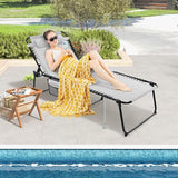 Goplus Chaise Lounge Chair Outdoor, Extra Large Folding 5-Postion Beach Lounger with Detachable Pillow, Side Pocket - Photo 2