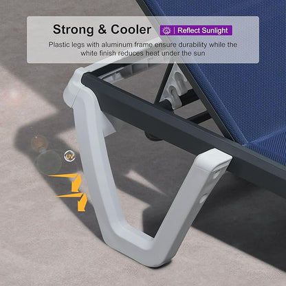 PURPLE LEAF Outdoor Chaise Lounge Set of 2 Plastic Pool Lounge Chair with Aluminum Frame Stackable Patio Tanning Chairs for Poolside Sunbathing Beach Deck Yard, Navy Blue