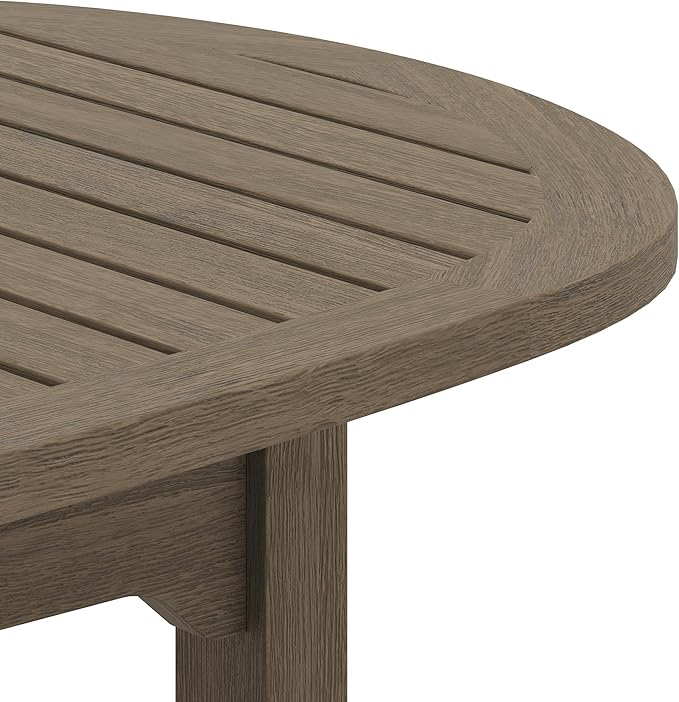 Modway Saratoga Teak Outdoor Oval Coffee Table in Weathered Gray – Low Wood Patio Coffee Table with Slatted Top and - Photo 9