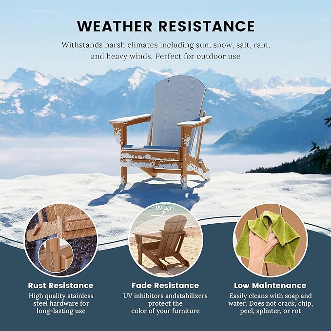 WO WESTIN OUTDOOR HDPE Laguna Outdoor Folding Poly Adirondack Chair (Set of 4), Teak