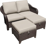 3 Pieces Patio sectional Sofa Set, Outdoor Conversation Furniture Set, 55" Patio Couch with 2 Ottomans - Photo 9