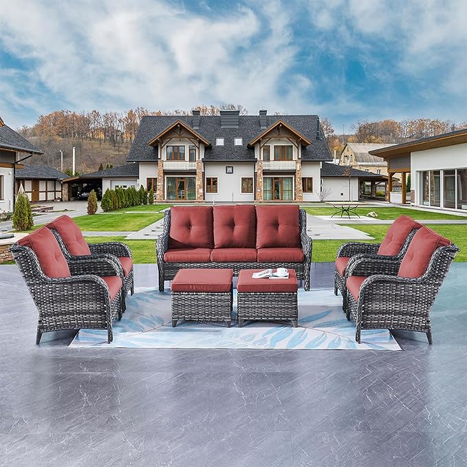 Rilyson Wicker Patio Furniture Chairs Set - 7 Piece Rattan Outdoor Sectional Conversation Sets with 1 Sofa - Photo 7