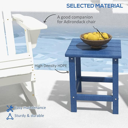 Outsunny Patio Side Table, 15" Square Outdoor End Table, HDPE Plastic Tea Table for Adirondack Chair, Backyard or Lawn, Blue