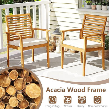 Tangkula Acacia Wood Patio Dining Chairs Set of 4, Outdoor Armchairs with Removable Padded Cushion, Slatted Backrest, 400 LBS Weight Capacity, Outside Dining Furniture for Deck, Garden, Poolside, Yard