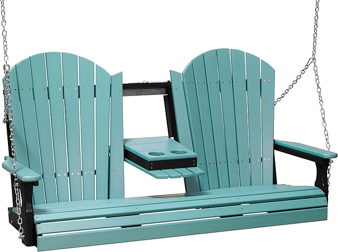 LuxCraft 5' Adirondack Hanging Porch Swing with Flip Down Console, Outdoor Patio Swing, Front Porch Swing - Photo 1