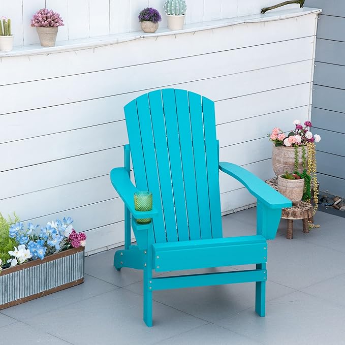 Folding Adirondack Chair, Outdoor Adirondack Chairs with Wood Texture, Acacia Wood Fire Pit Chairs, All Weather, for Deck Backyard Patio Outdoor Garden (Sky Blue)