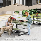 Giantex Picnic Table Bench Set for 4 People, 4.5FT Outdoor Rectangular Dining Table & 2 Benches w/Umbrella Hole - Photo 2