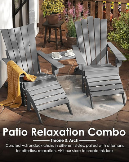 GREENVINES Folding-Adirondack-Chairs-Set-of-2 | HDPE Plastic | Arch Series | Fire Pit Chair | with Connecting Tray | Removable Table | All Weather | for Outdoor Patio Deck Poolside | Grey