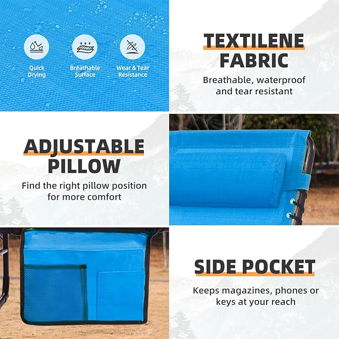 Folding Chaise Lounge Chair Bed - Heavy-Duty 400lb Capacity Portable Adjustable Recliner w/Pillow for Patio, Pool - Photo 6