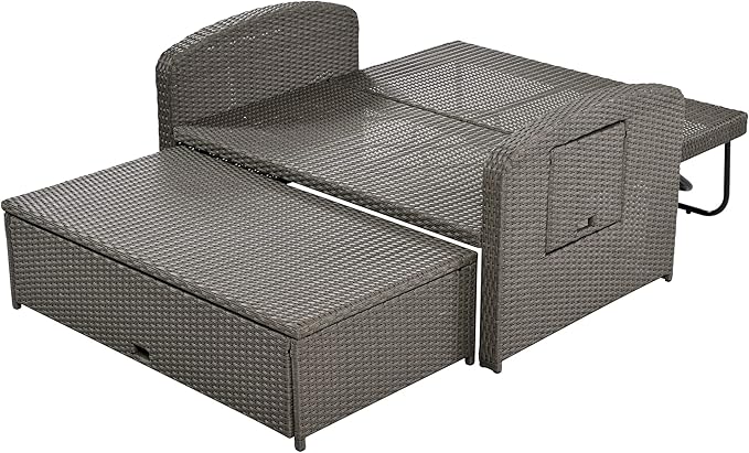 Outdoor Rattan Double Chaise Lounge, 2-Person Reclining Sunbed with 3-Height Adjustable Back - Photo 9