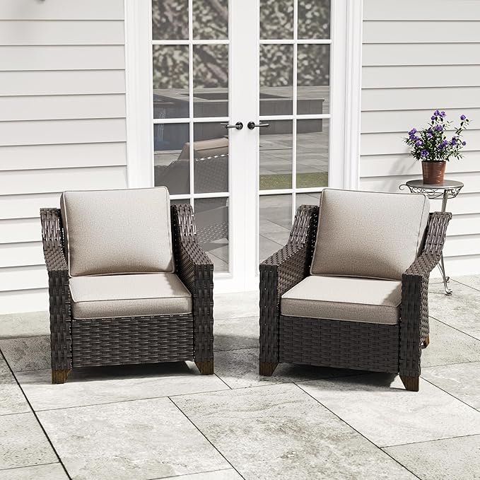 Patio 2 Pieces Wicker Chairs Set of 2，Outdoor PE Rattan Armchairs - Photo 4