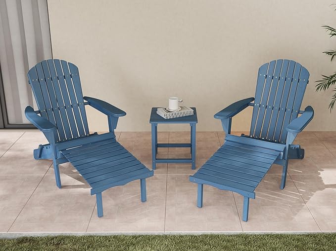 Set of 2 Outdoor Wooden Folding Adirondack Chair with Retractable Ottoman - Photo 2