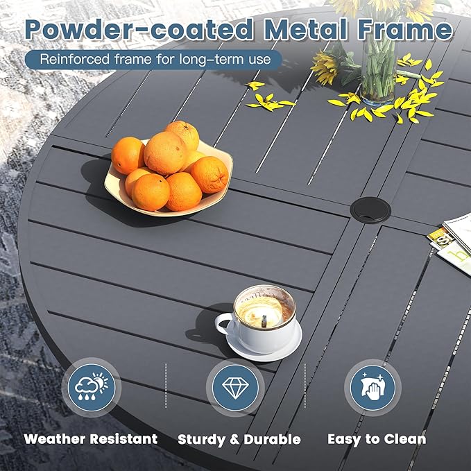 DIFY 47.2" Round Outdoor Patio Dining Table for 6, Metal Patio Table with 1.57" Adjustable Umbrella Hole - Photo 4