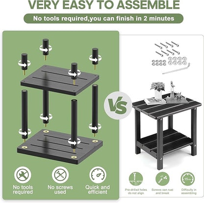 Outdoor Side Table, 2-Tier Small Outdoor Table for Patio, Adirondack Side Tables for Outside or Indoor, Bamboo End Table for Pool, Porch, Weather Resistant Easy Maintenance-Black