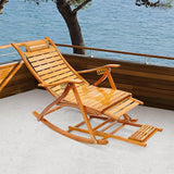 Folding Bamboo Rocking Chair, Adjustable Back Patio Reclining Chair with Headrest Pillow - Photo 2