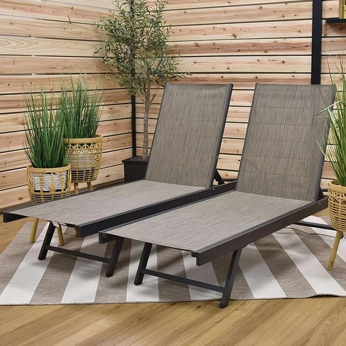 Vivere Set of 2 Aluminum Outdoor Chaise Lounge Chairs, Urban Sun Adjustable Reclining Patio Loungers - Photo 2
