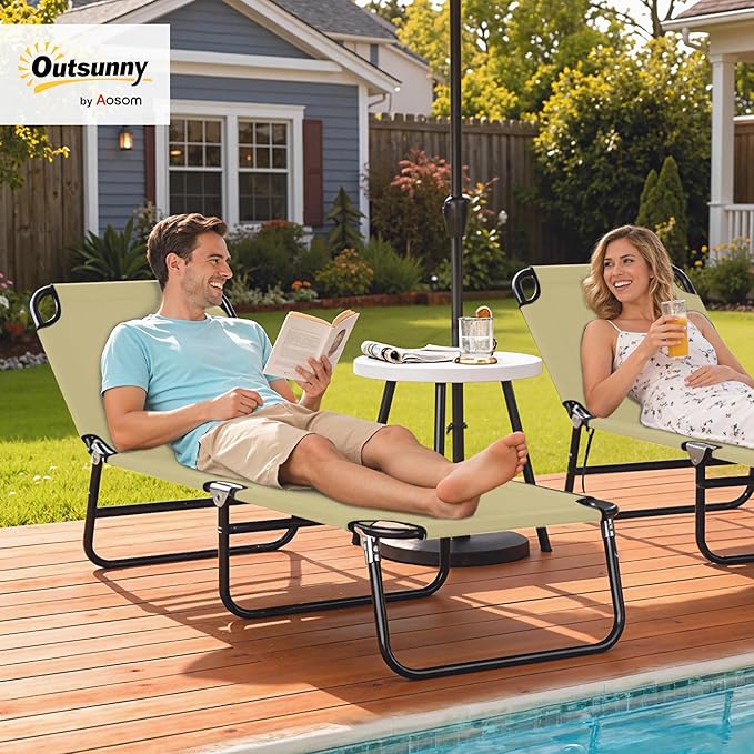 Outsunny Folding Chaise Lounge Pool Chairs, Outdoor Sun Tanning Chairs with 5-Level Reclining Back - Photo 2