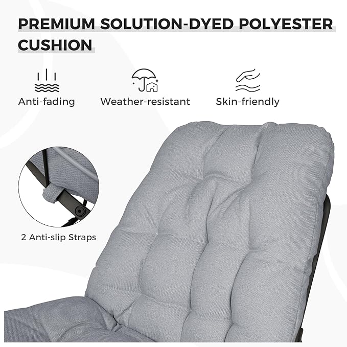 Grand patio Modern Accent Chair, Metal Outdoor Lounge Chair with Soft Cushion,Comfy Papasan Chair for Patio Backyard Porch Deck Bedroom, Weather Resistant and Easy to Maintain, Light Gray