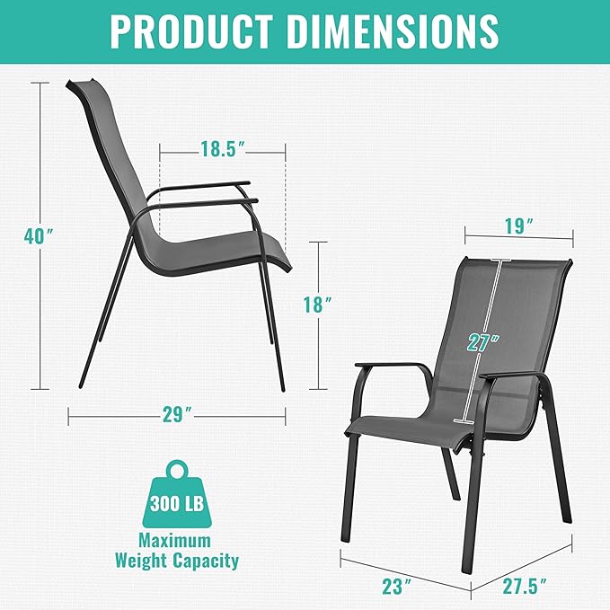 Yaheetech Set of 4 Patio Dining Chairs, Outdoor Stackable Patio Chairs with Backrest/Armrests, All Weather Chairs for Garden/Lawn/Porch/Backyard Pool, Gray