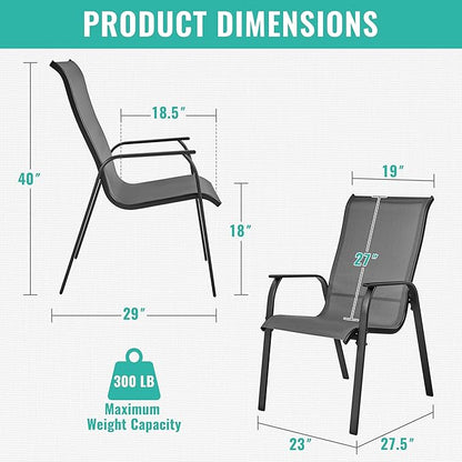 Yaheetech Set of 4 Patio Dining Chairs, Outdoor Stackable Patio Chairs with Backrest/Armrests, All Weather Chairs for Garden/Lawn/Porch/Backyard Pool, Gray