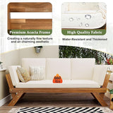 Merax Patio Sofa, Outdoor Adjustable Wooden Daybed, Chaise Lounge with Cushions, Natural+Beige - Photo 4