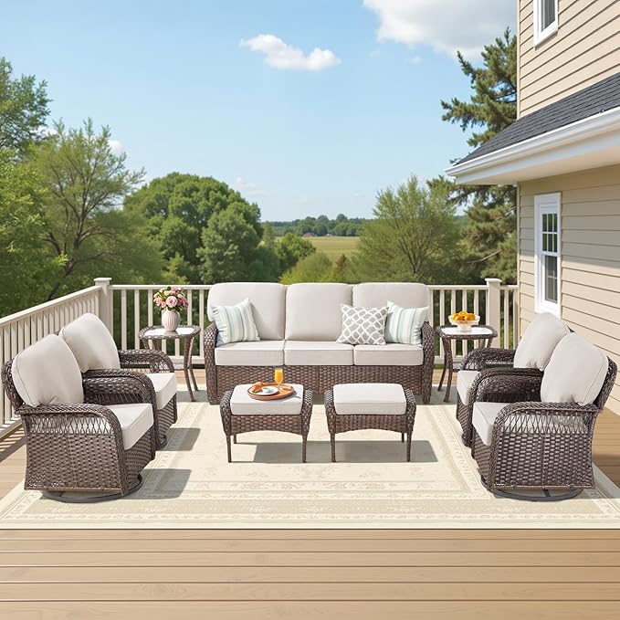 9 Pieces Patio Furniture Set Swivel Chairs - Photo 8
