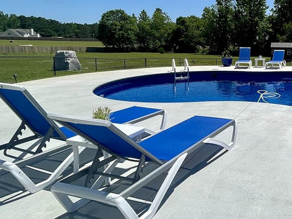 Domi Outdoor Chaise Lounges, Adjustable Aluminum Patio Lounges, Plastic Pool Lounge Chairs for Deck Lawn Backyard(2 Blue Lounges W/Table)