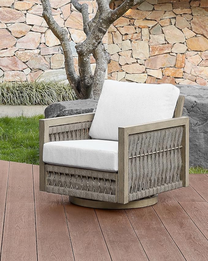 Swivel Patio Chair, Never Rust Aluminum Outdoor Swivel Sofa Chair with Washable Cushions, Rope Weave Patio Sofa Armchair - Photo 5