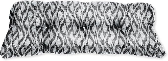 BrylaneHome Tufted Bench Cushion - 45.5" L x 19" W x 3" H- Patio & Outdoor - Water, Stain & Fade Resistant - Black Ikat - Photo 1