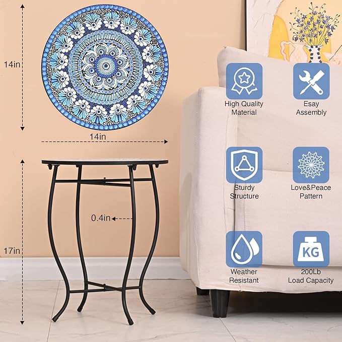 Metal Outdoor Side Table, 14" Diameter Round Plant Stand for Flower Pots Vase Home Decor - Photo 2