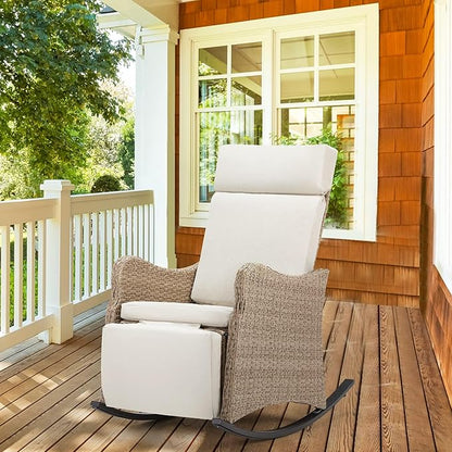 HOMREST Outdoor Recliner for Patio, Wicker Reclining Patio Chair with 150°Adjustable Back, Porch Recliner with Extended Footrest & Removable Cushion for Garden, Light Grey