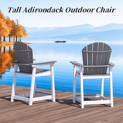 Outdoor Tall Adirondack Chair, HDPE Weather Resistant Outdoor Chair for Garden, Perfect for High Top Table & Chairs on Your Balcony, Capacity 400LBS, Grey