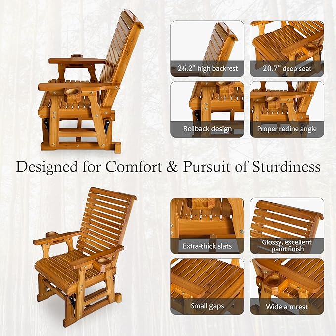 Fortune Candy Patio Glider with Cup Holders, High Roll Back and Deep Contoured Seat, Heavy Duty 600 Lb (Warm Brown - Photo 5