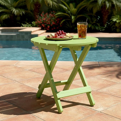 Shine Company Round Wooden Folding Solid Wood Side Table, Outdoor Adirondack Small Patio Table, Lime Green