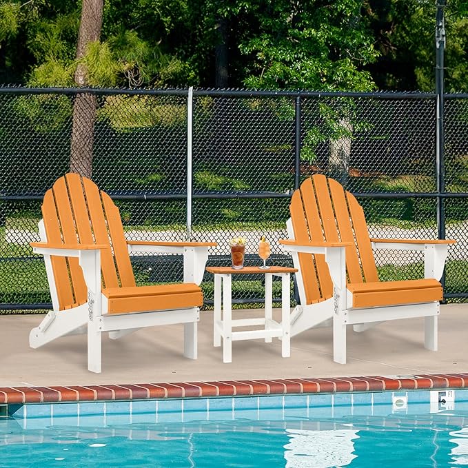 Aoodor HDPE Outdoor All-Weather Folding Adirondack Chair for Patio, Garden, Backyard, Lawn, Fire Pit, Orange