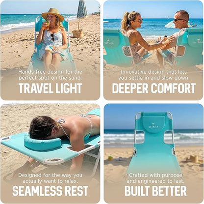 Ostrich the Original Chaise 72 x 22 Inch Lounge Portable Reclining Lounger, Outdoor Patio, Beach, Lawn, Camping, or Pool Tanning Chair, Aqua