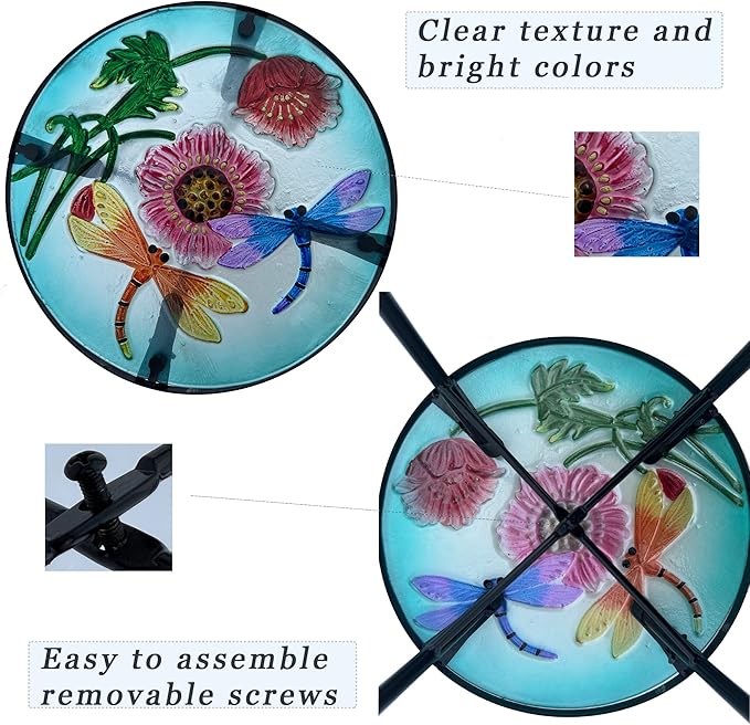 12 Inch Round Dragonfly Glass Side Table, Patio Small Table, Outdoor Side Table, Outdoor Bar Table - Photo 4