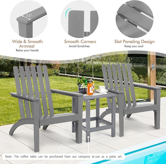 Tangkula Adirondack Chair Acacia Wood Outdoor Armchairs, Weather Resistant for Patio Garden Backyard Deck Fire Pit, Lawn Porch Furniture & Lawn Seating, Campfire Chairs, Adirondack Lounger (4, Grey)