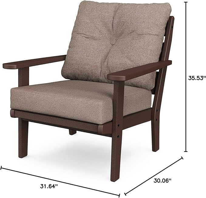 POLYWOOD Lakeside Deep Seating Chair, Mahogany/Spiced Burlap - Oversized Outdoor Patio Furniture - HDPE Resin Composite Adirondack Style Lounge Chair for Deck, Dock, Garden & Backyard